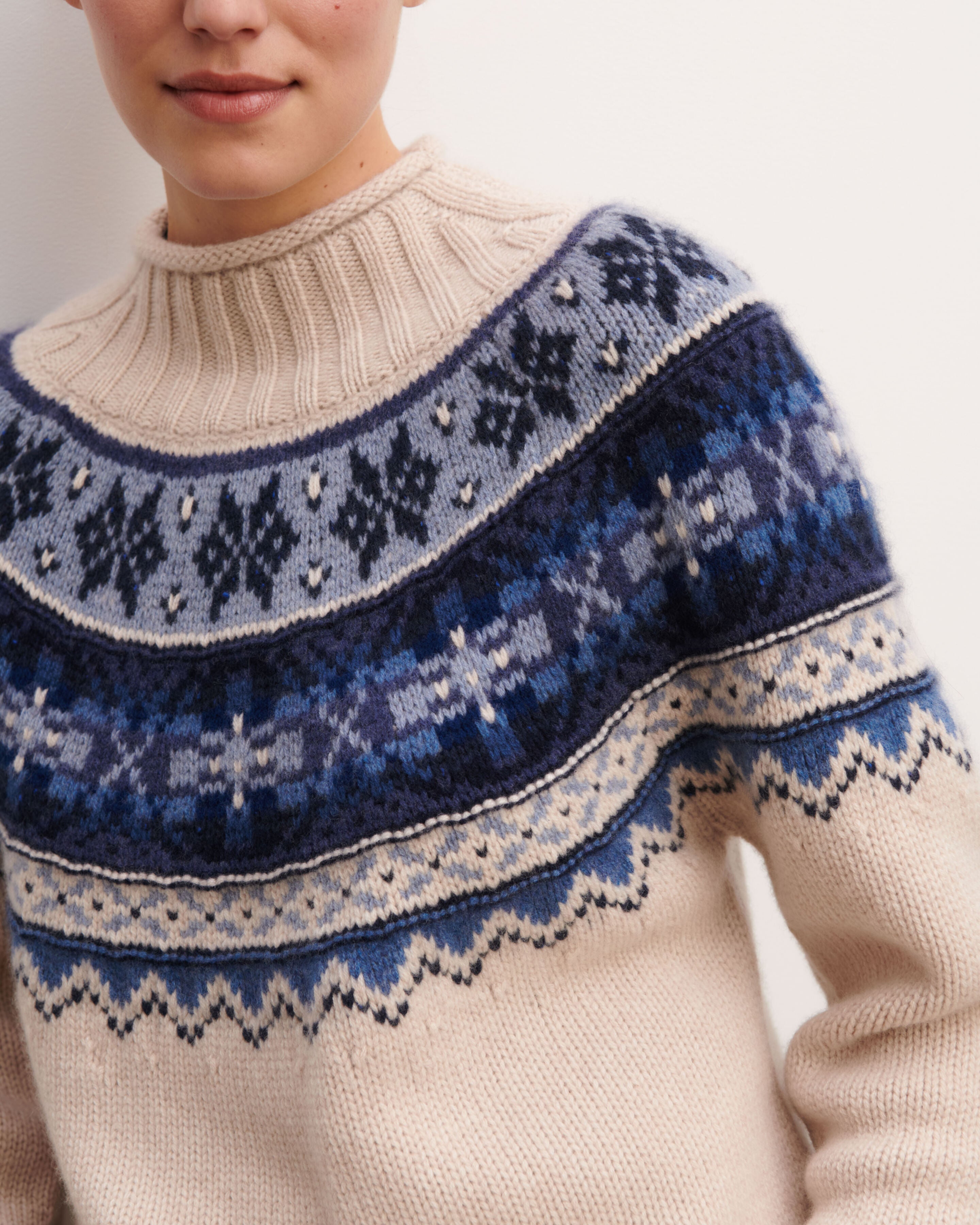 Pull col montant fairisle-NATUREL-100% cachemire