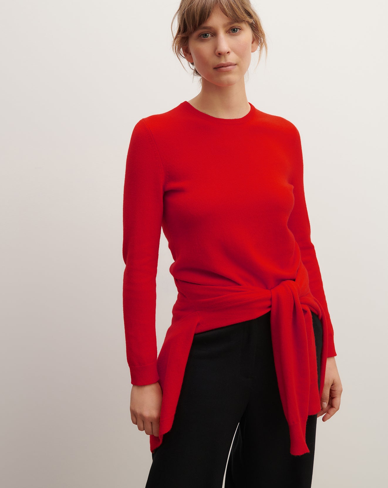 Pull col rond classique-ROUGE GORGE-100% cachemire