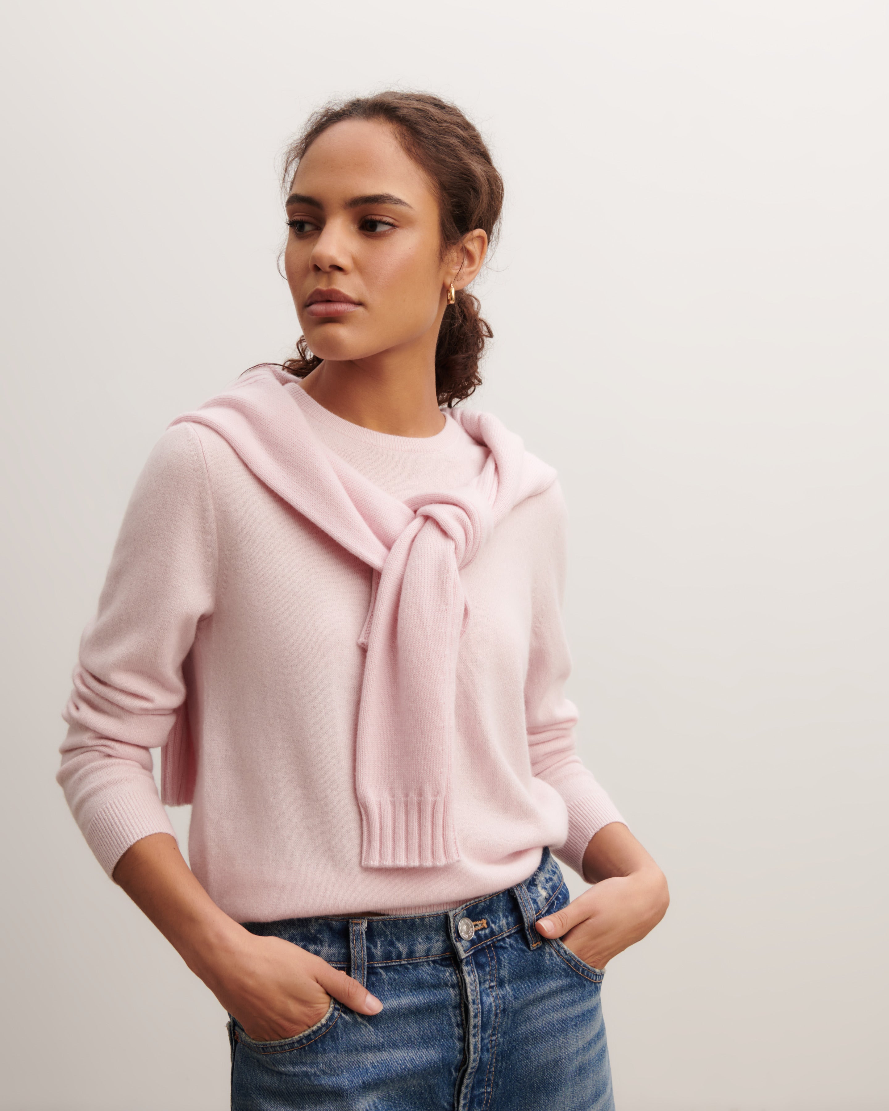 Pull col rond classique-CERISIER-100% cachemire