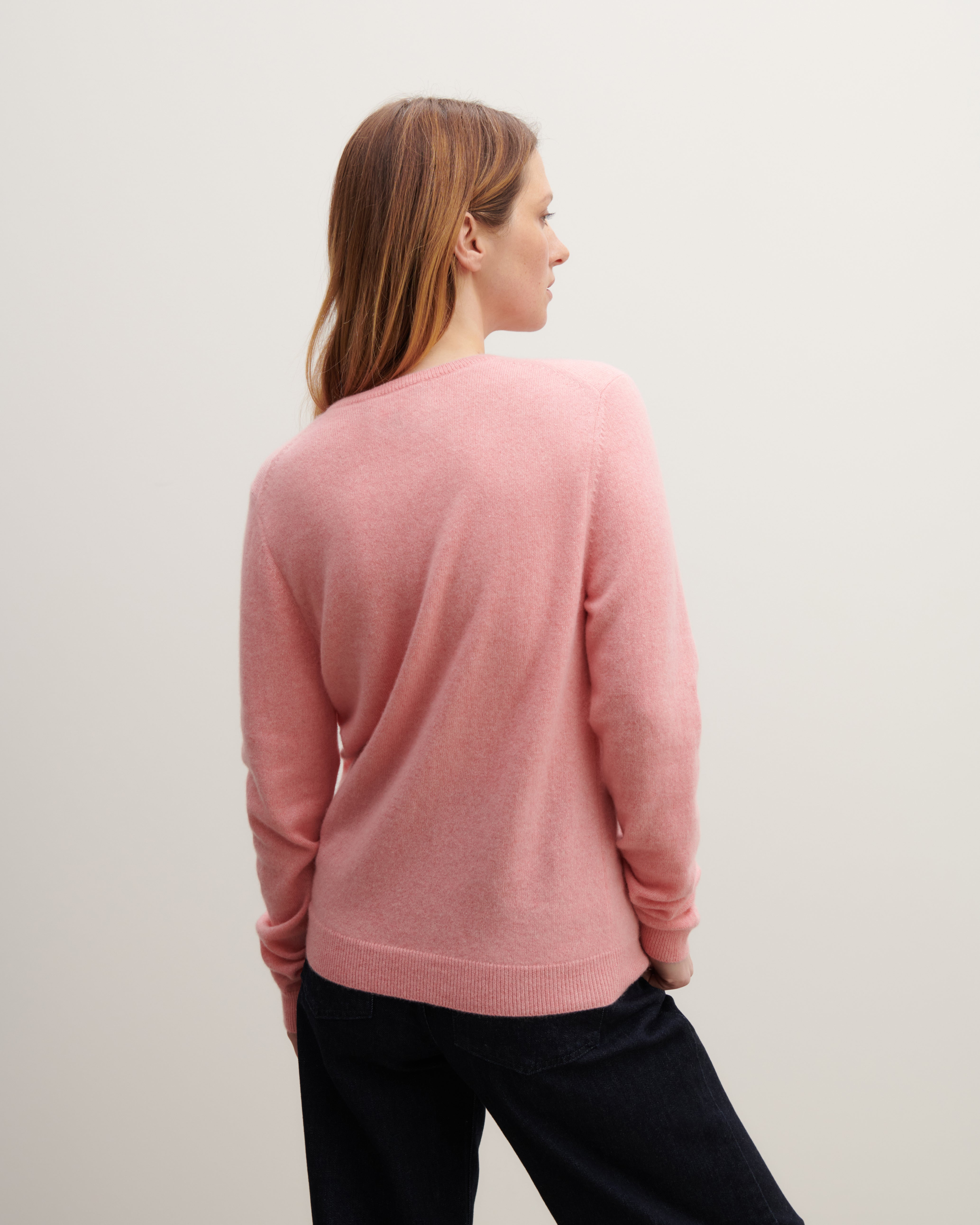 Pull col rond classique-ROSE RETRO-100% cachemire