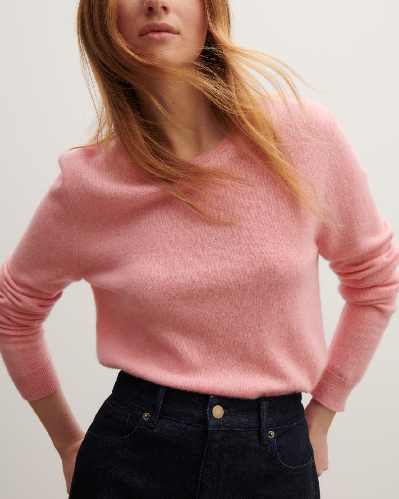 Pull col rond classique-ROSE RETRO-100% cachemire