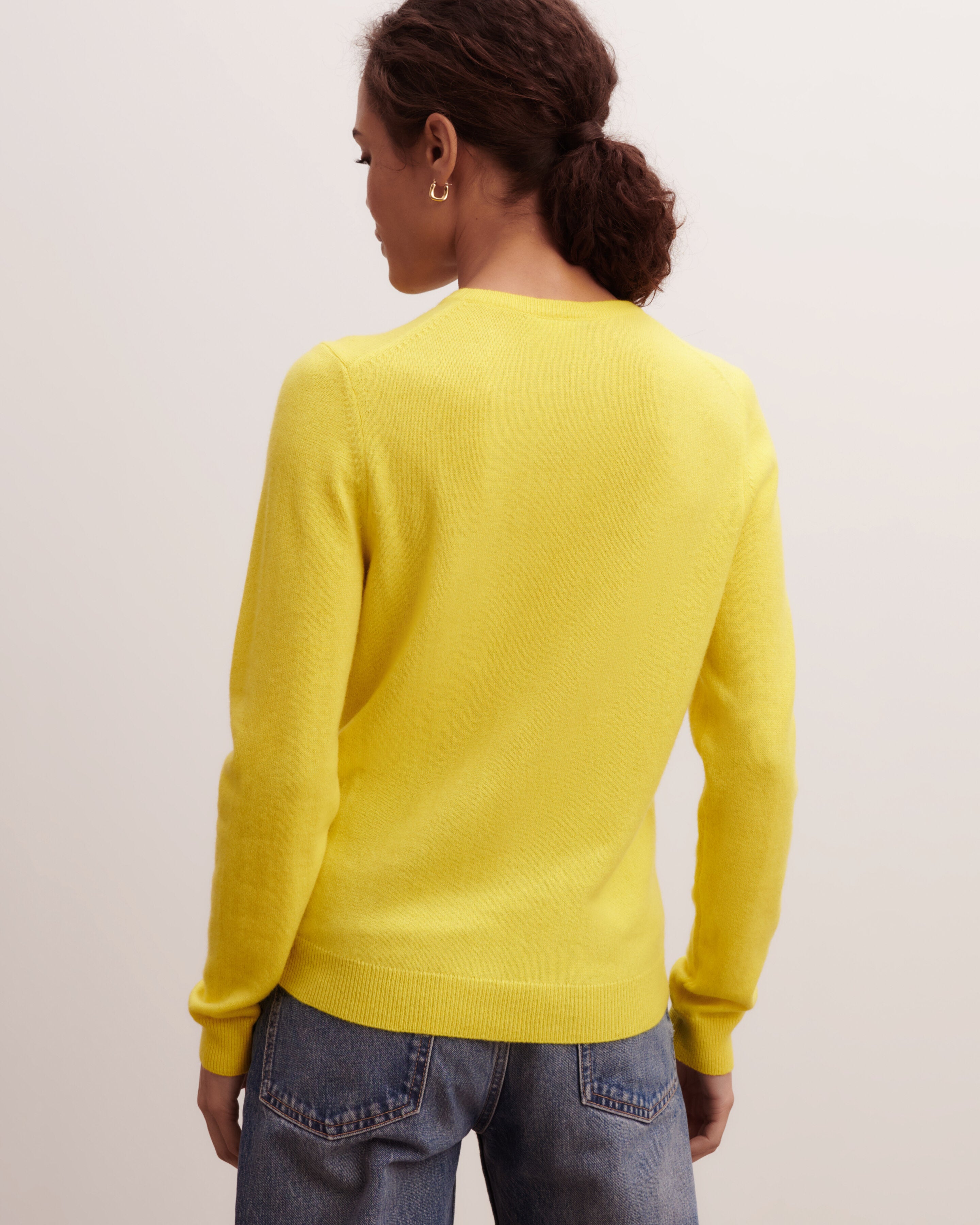 Pull col rond classique-JAUNE TENNIS-100% cachemire