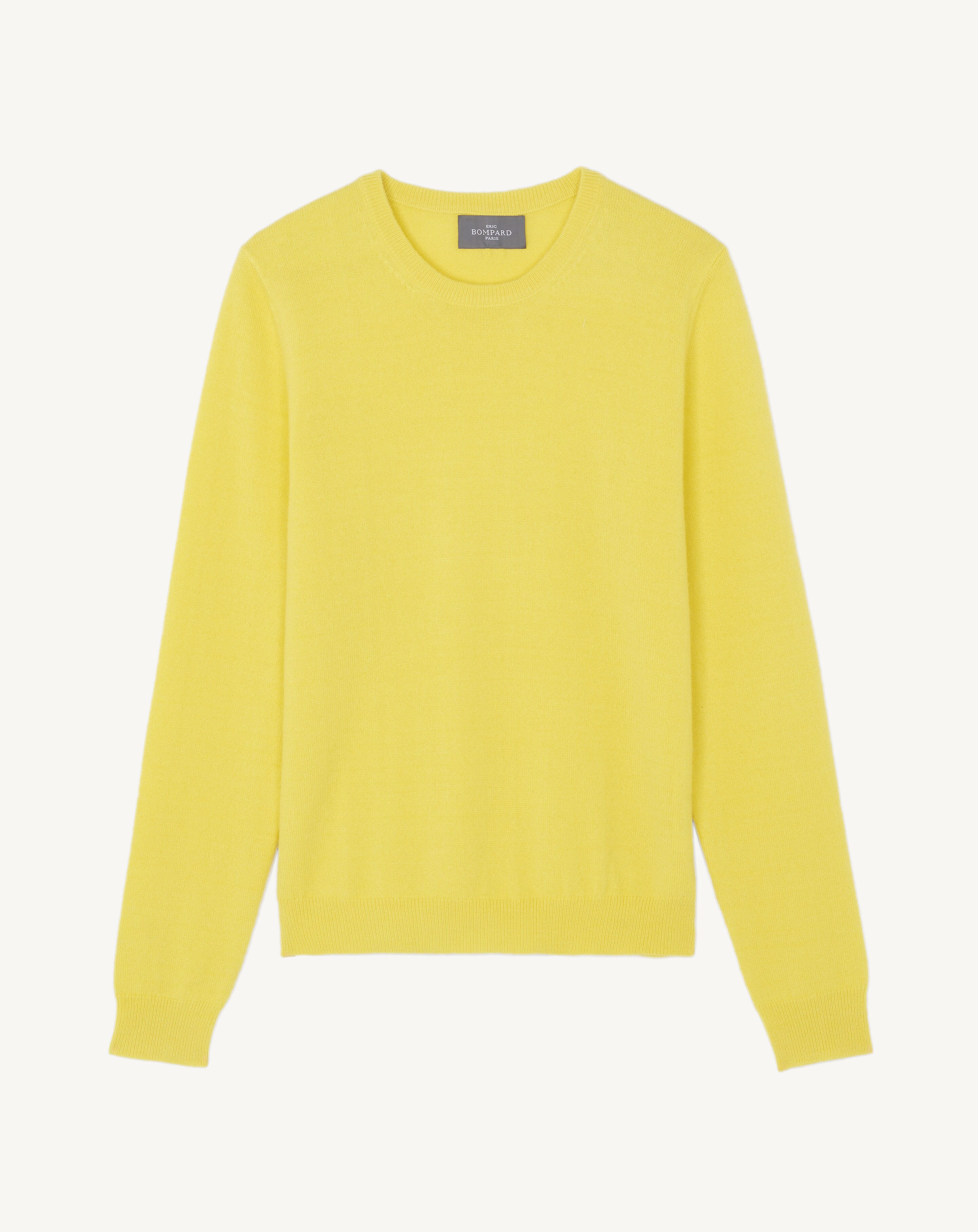 Pull col rond classique-JAUNE TENNIS-100% cachemire