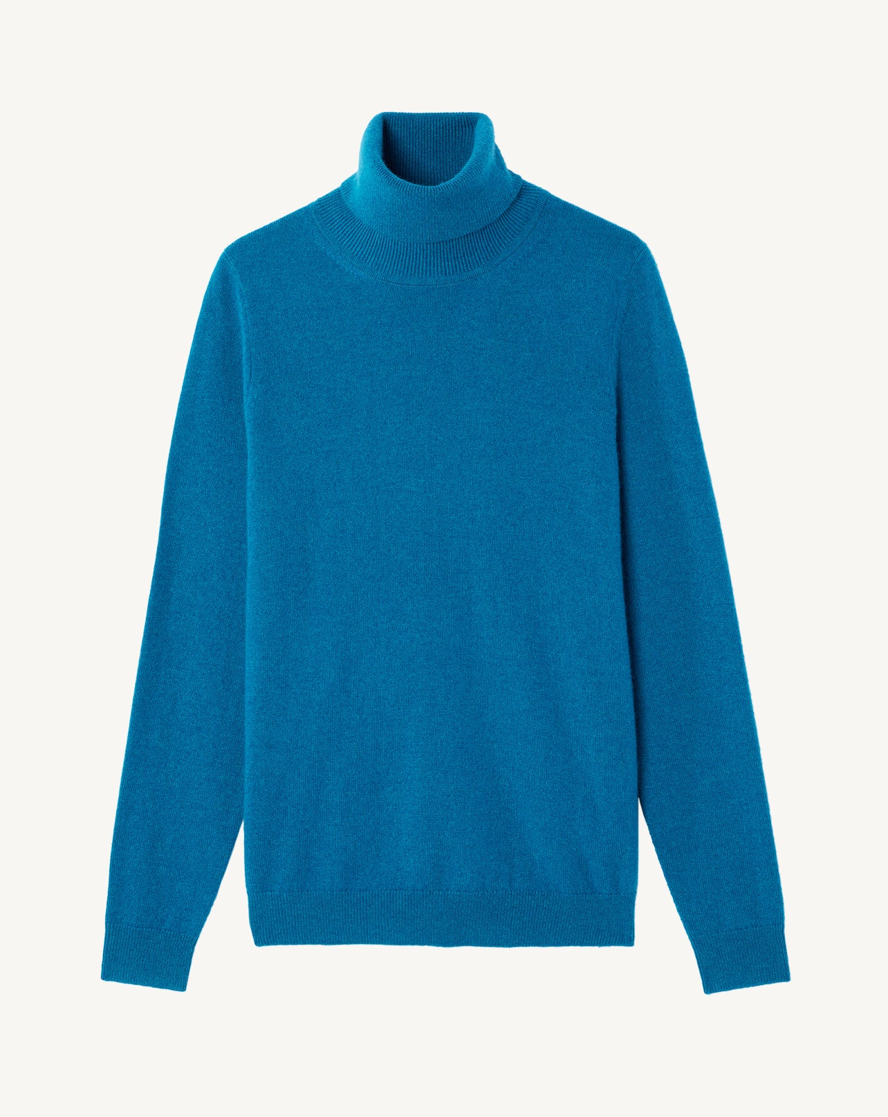 Pull col roulé classique-BLEU PAON-100% cachemire