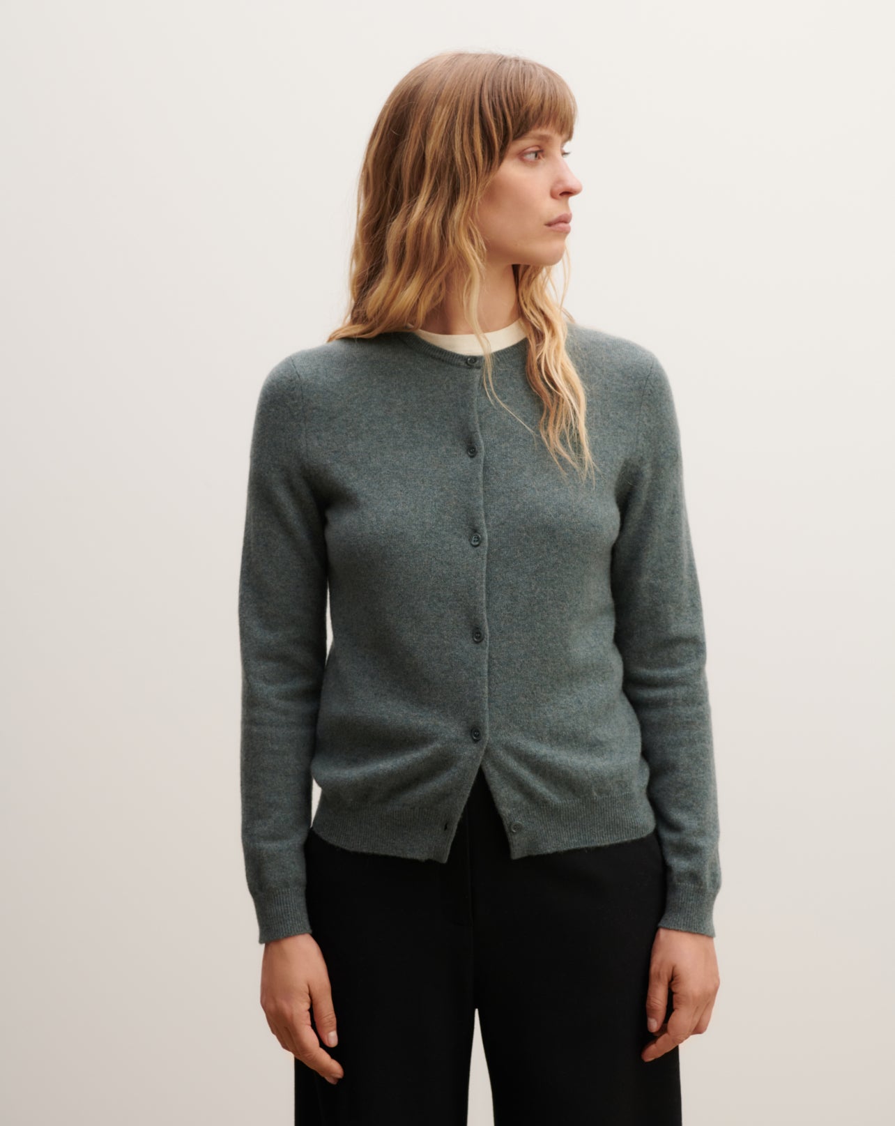 Cardigan classique-VERT RIVAGE-100% cachemire