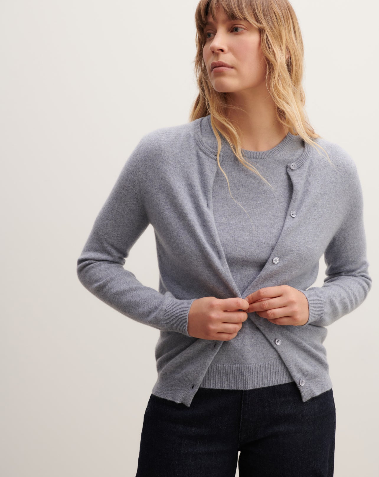 Cardigan classique-BLEU MONTAGNE-100% cachemire