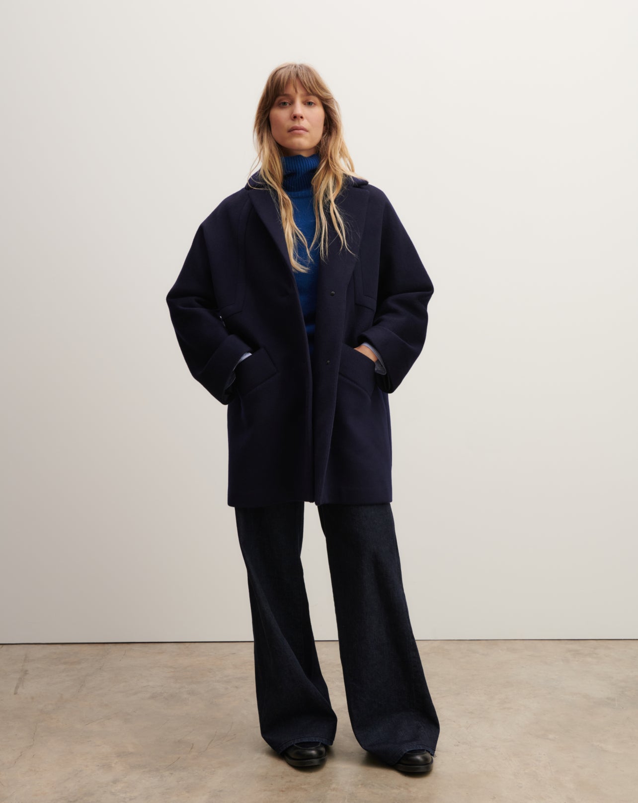 Manteau oversize double face découpes géométriques-MARINE-90% laine 10% cachemire