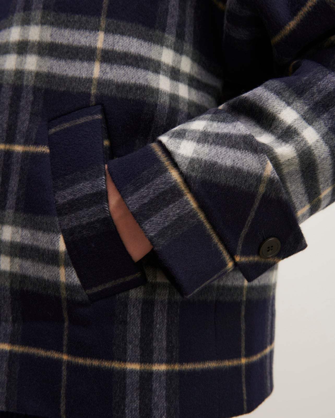 Manteau tartan à capuche-MARINE-90% laine 10% cachemire