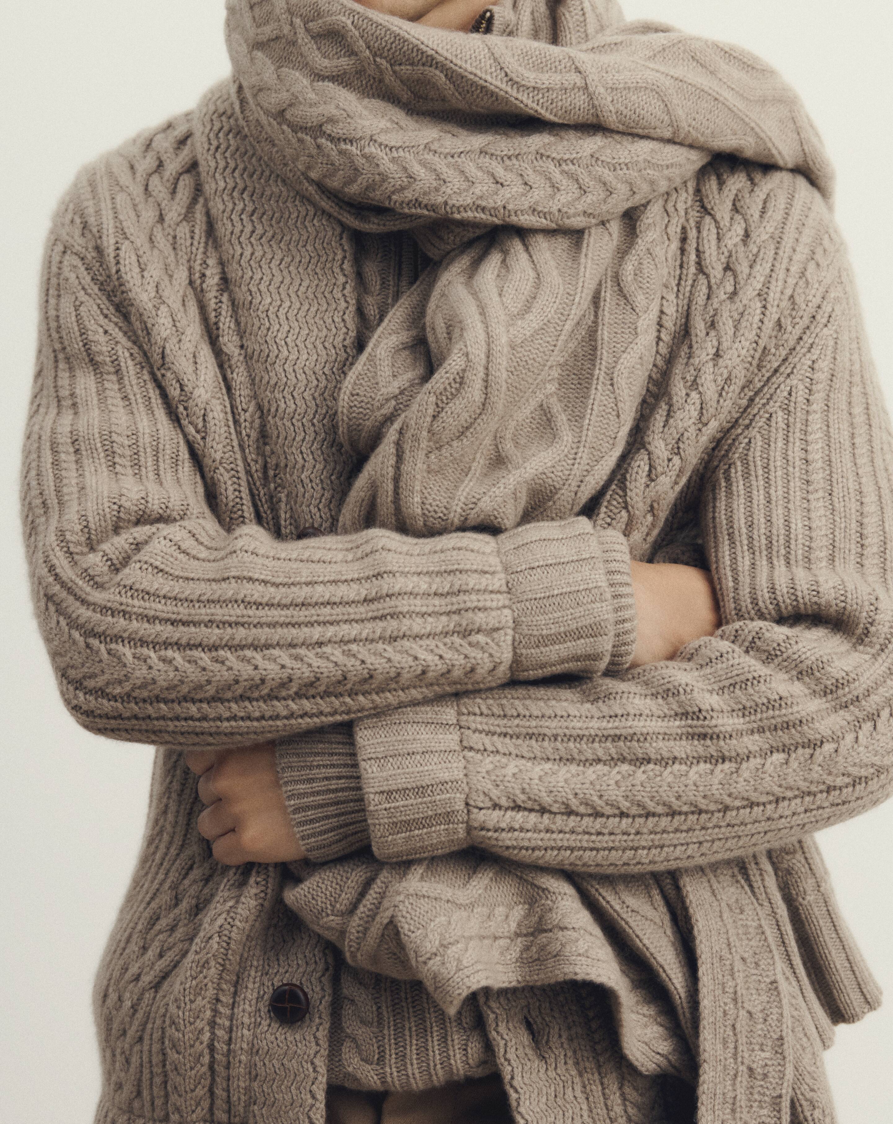 Mushroom Beige Cable and Lace Scarf, The Stef Scarf, hot Vegan Knits, Long Scarf, Winter Accessories, Warm Knit Scarf, Winter Scarf