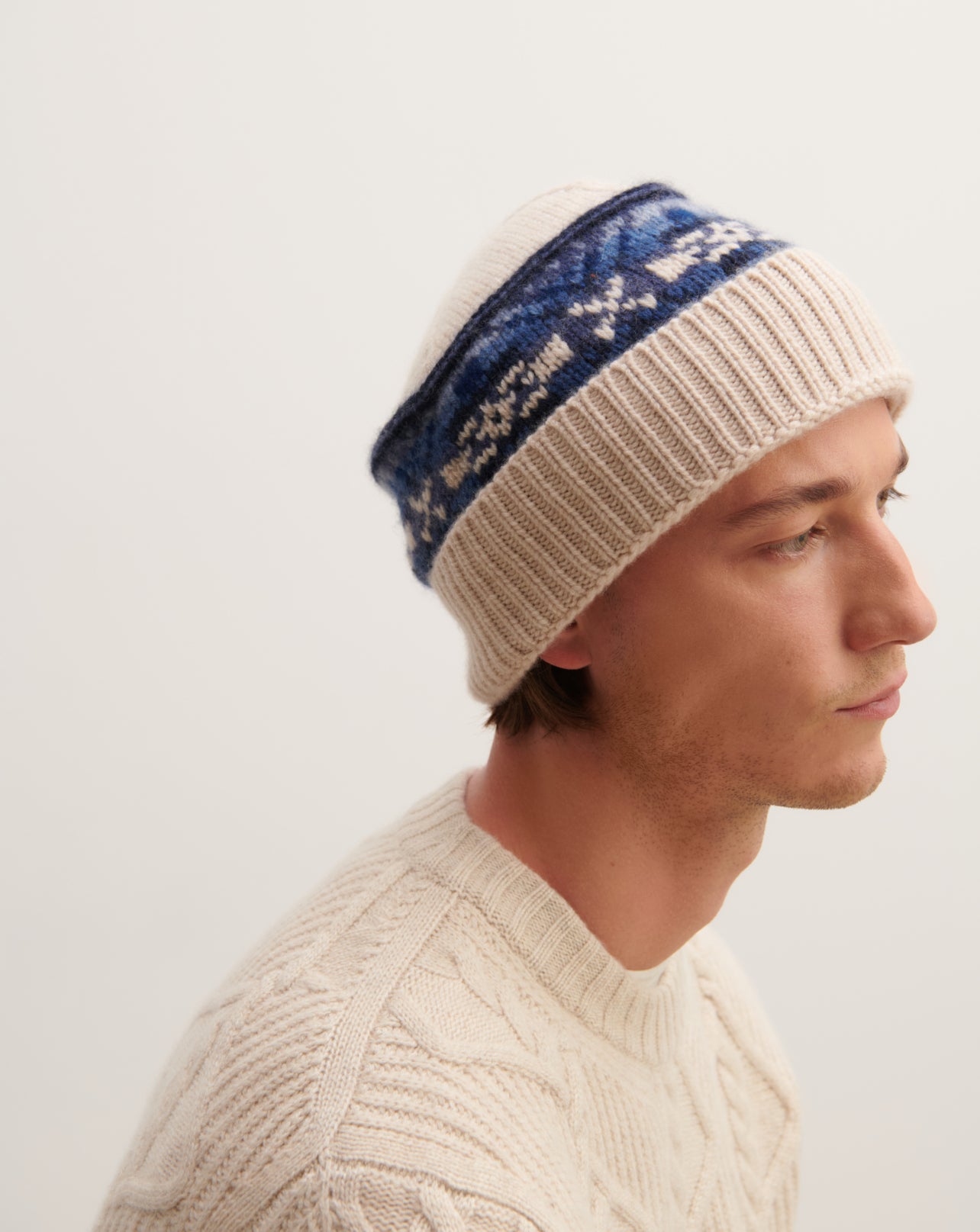 Bonnet fairisle-NATUREL-100% cachemire