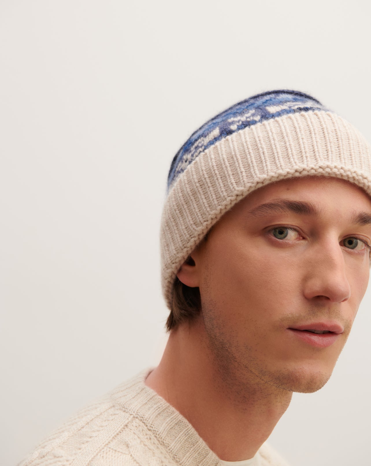 Bonnet fairisle-NATUREL-100% cachemire