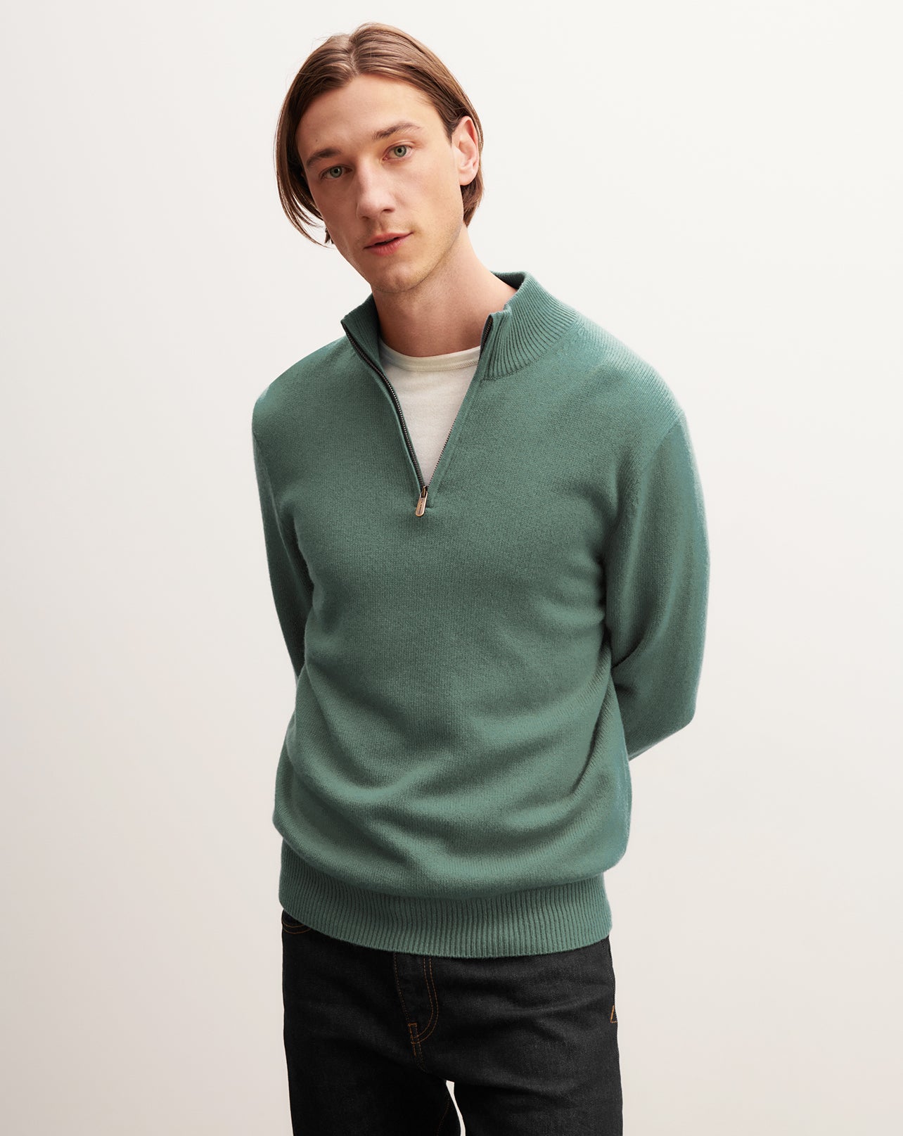 Pull camionneur-VERT RIVAGE-100% cachemire