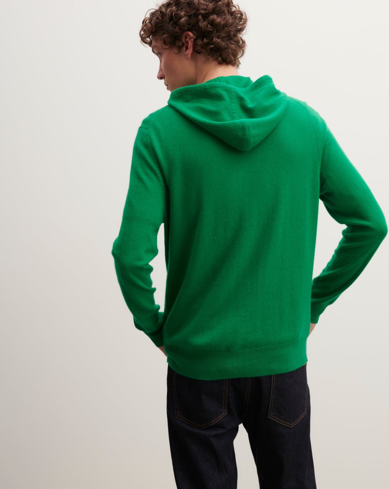 Pull à capuche zippé-VERT CAROUBY-100% cachemire