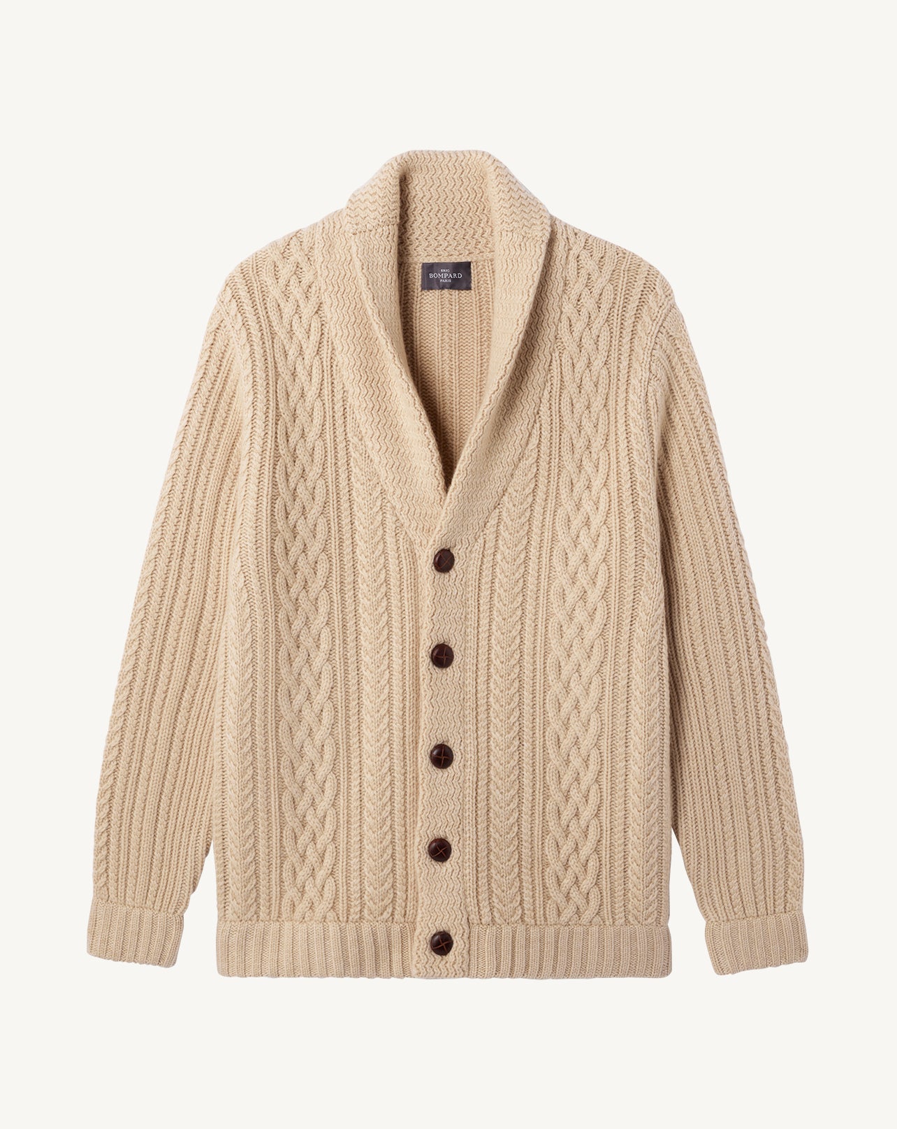 Veste col châle à torsades-BEIGE-100% cachemire