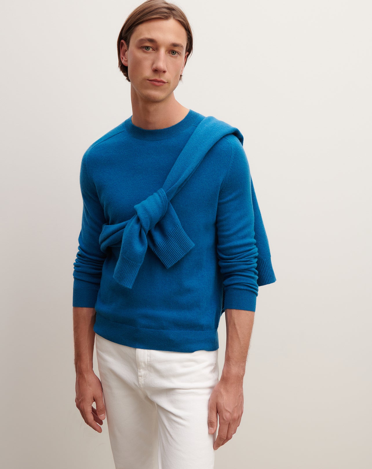 Pull col rond manches marteau-BLEU PAON-100% cachemire