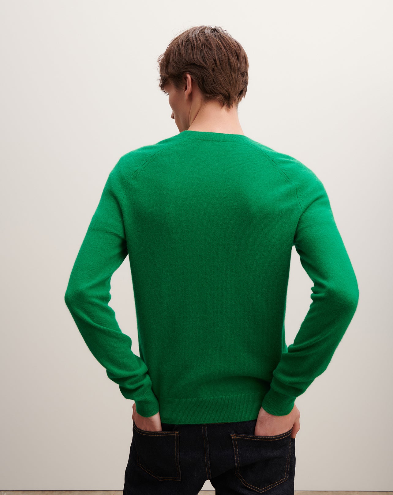 Pull col rond manches marteau-VERT CAROUBY-100% cachemire