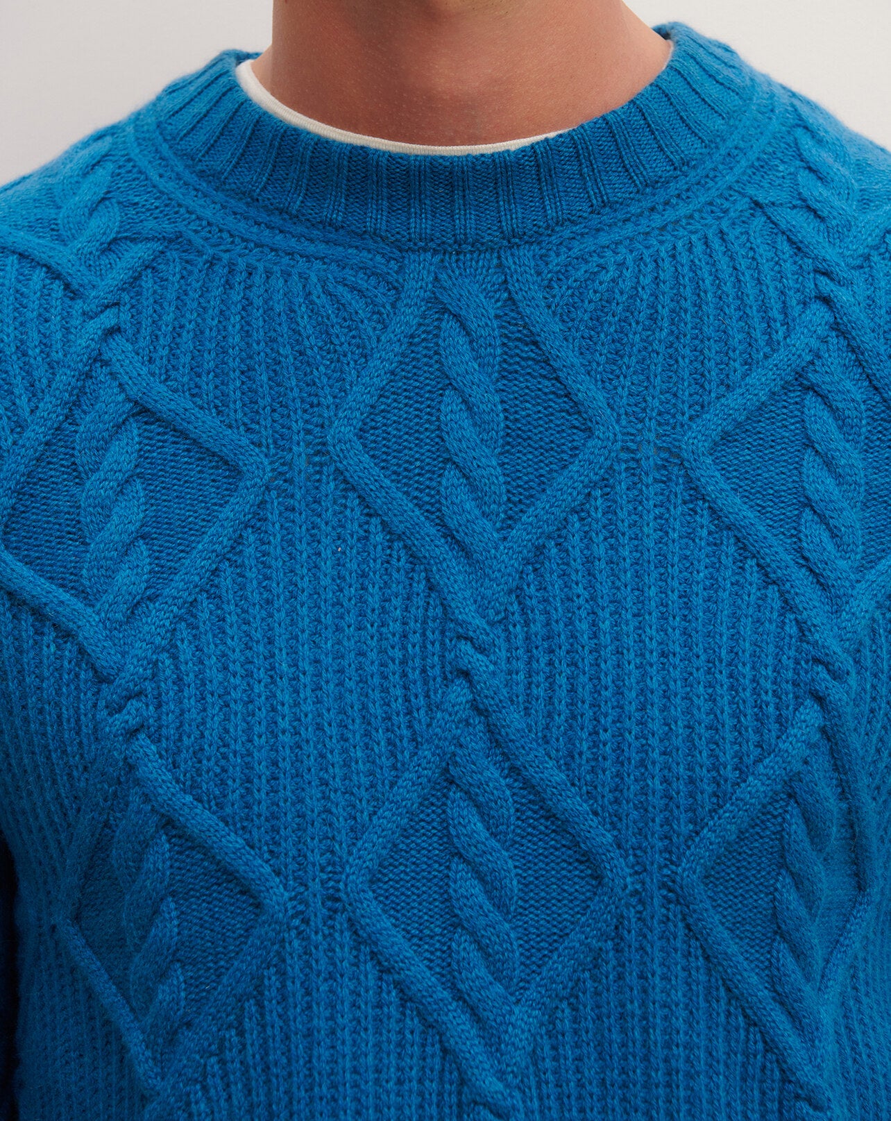 Pull col rond à losanges-BLEU PAON-100% cachemire