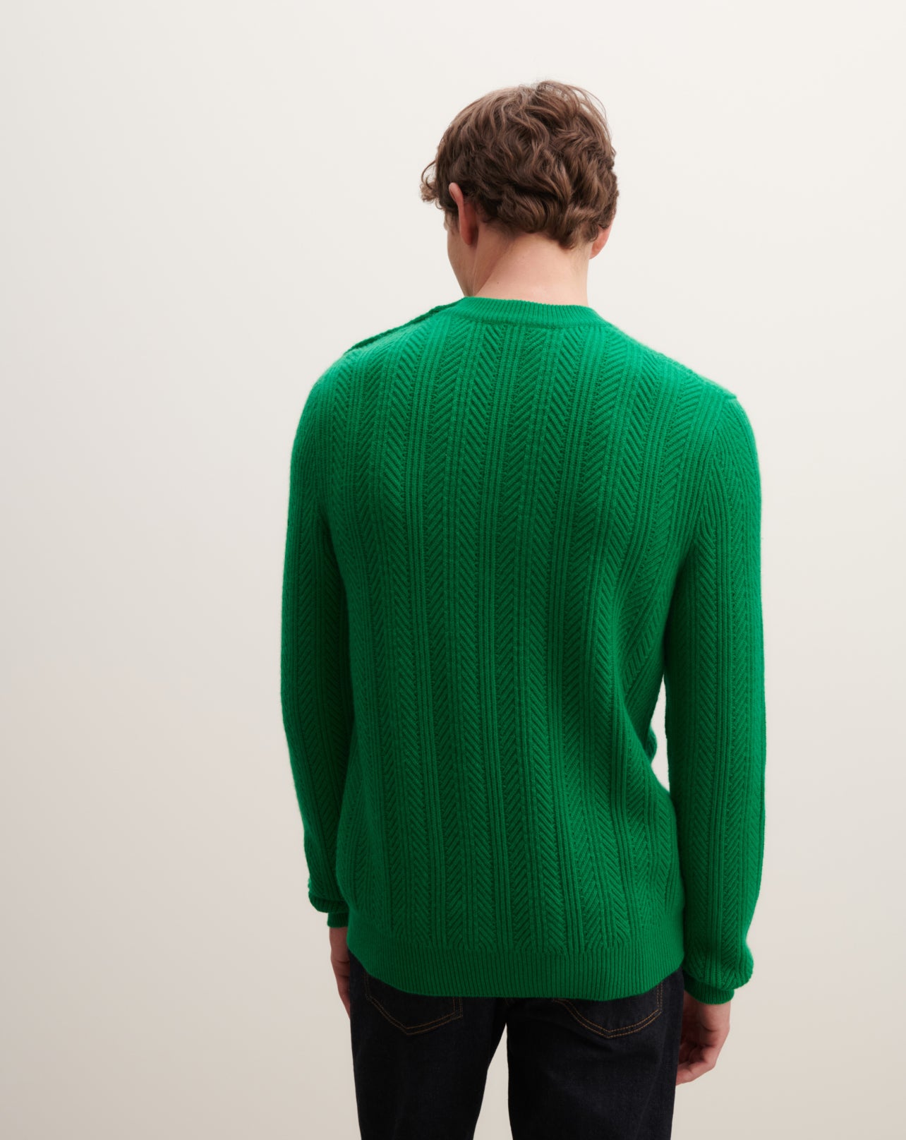 Pull col rond à chevrons-VERT CAROUBY-50% cachemire 50% laine