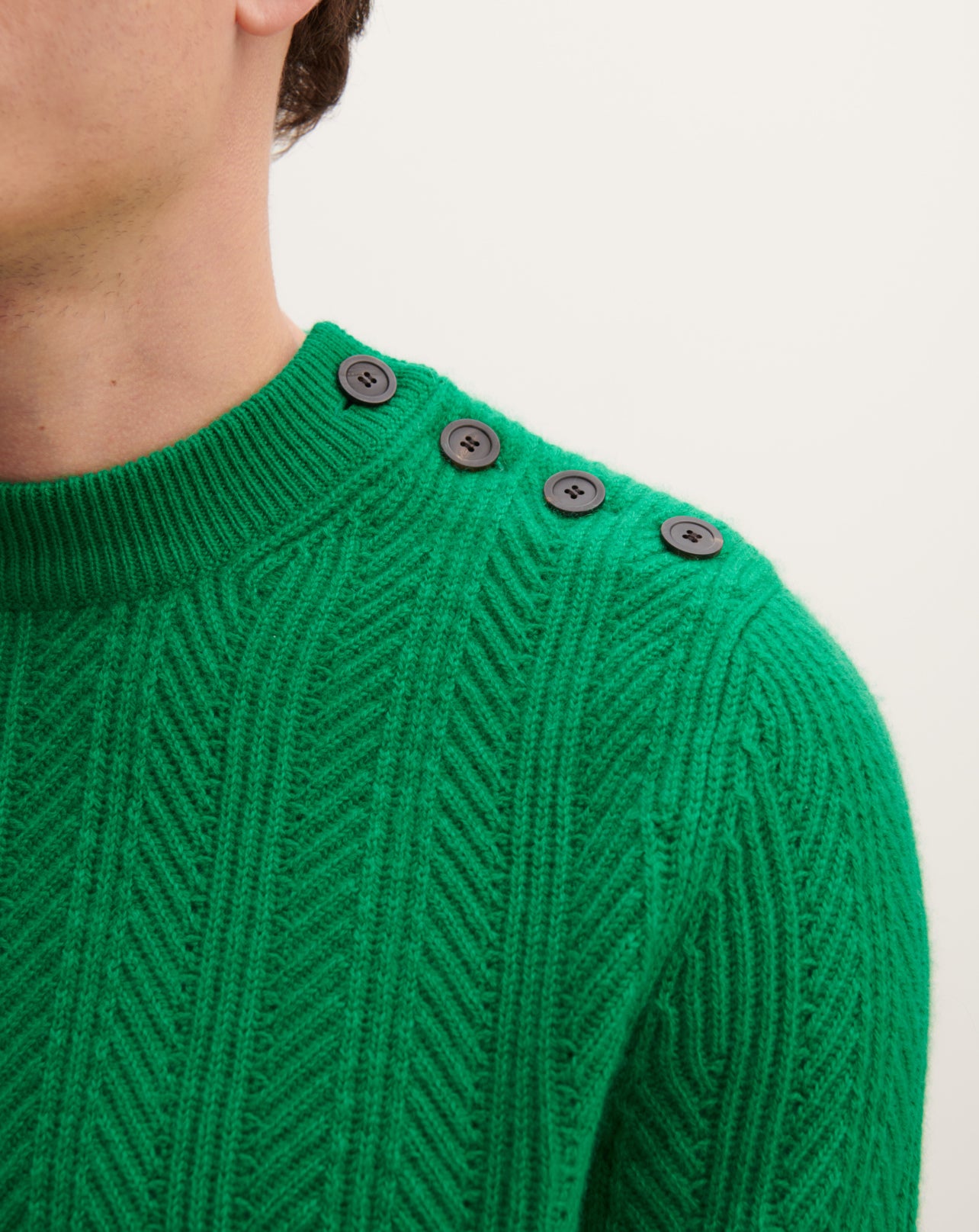 Pull col rond à chevrons-VERT CAROUBY-50% cachemire 50% laine