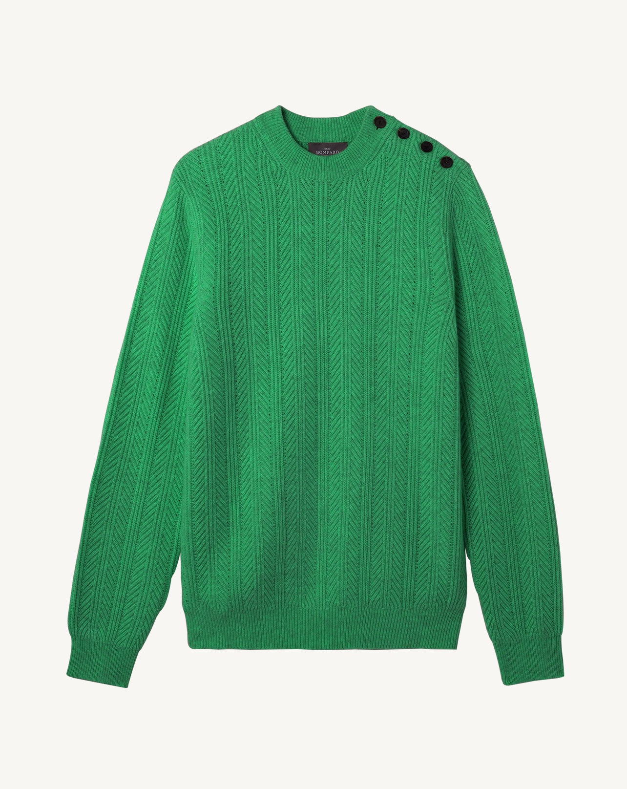 Pull col rond à chevrons-VERT CAROUBY-50% cachemire 50% laine