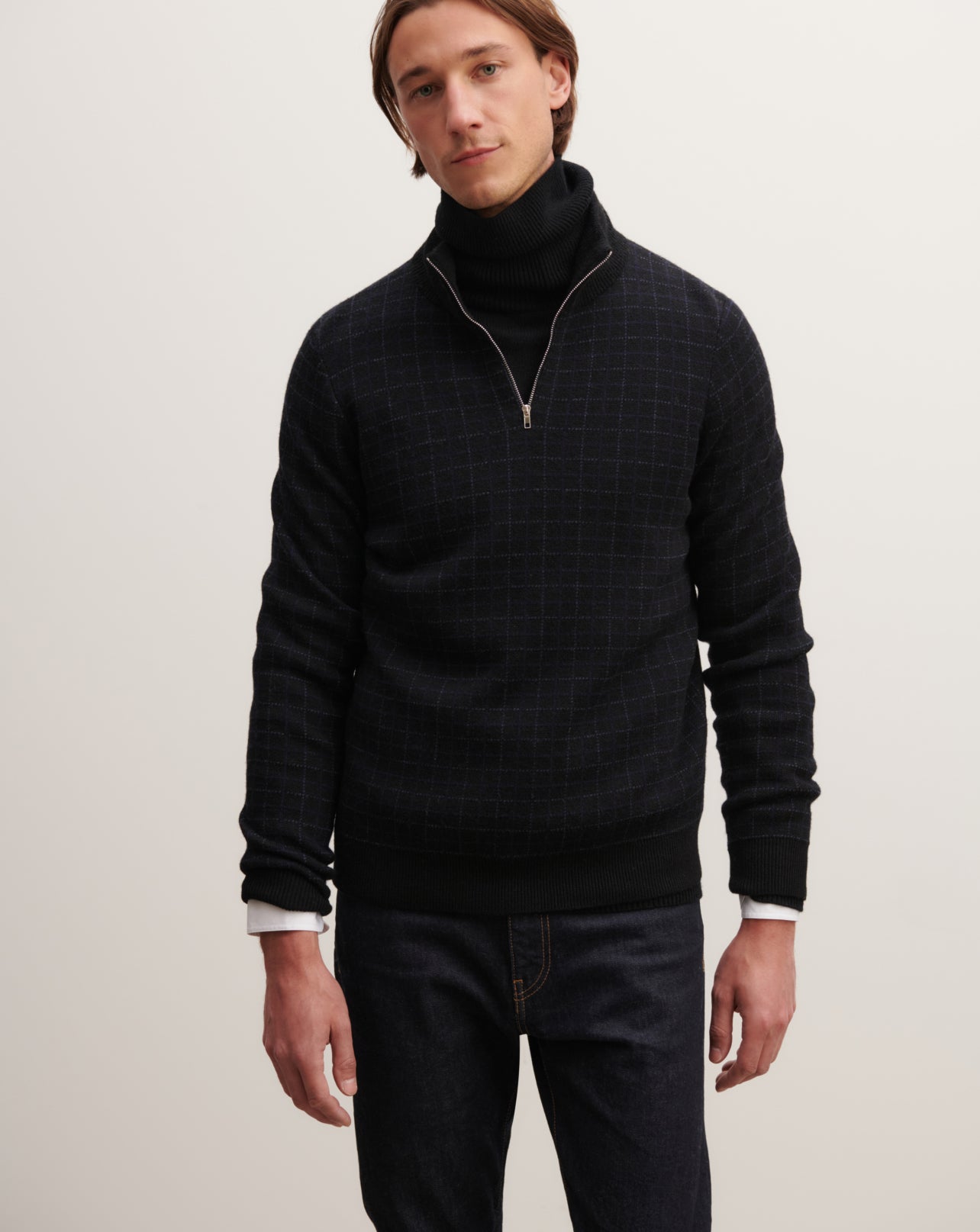 Pull camionneur tartan-NOIR/MARINE-100% laine