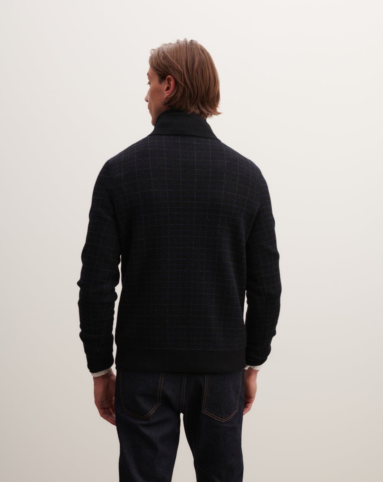 Pull camionneur tartan-NOIR/MARINE-100% laine