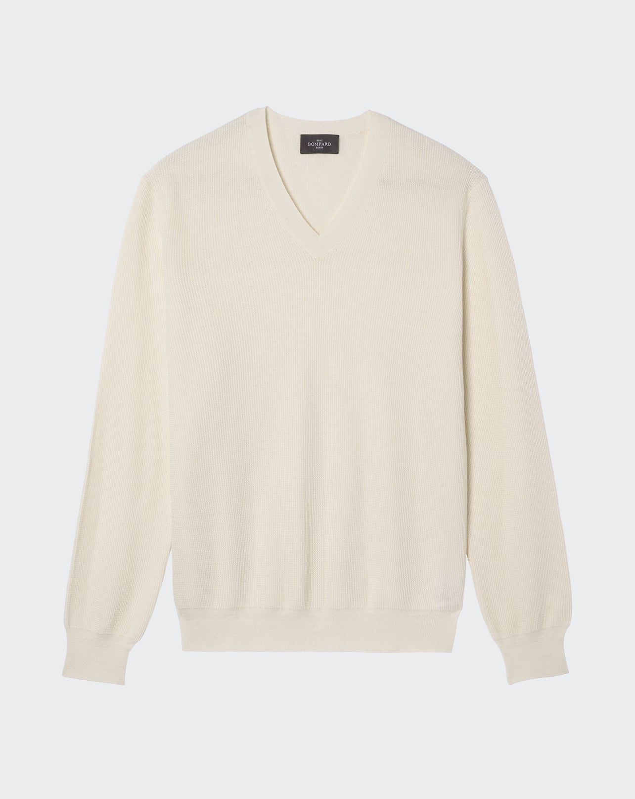 Pull col V texturé-NATUREL-85% pima coton 15% cachemire