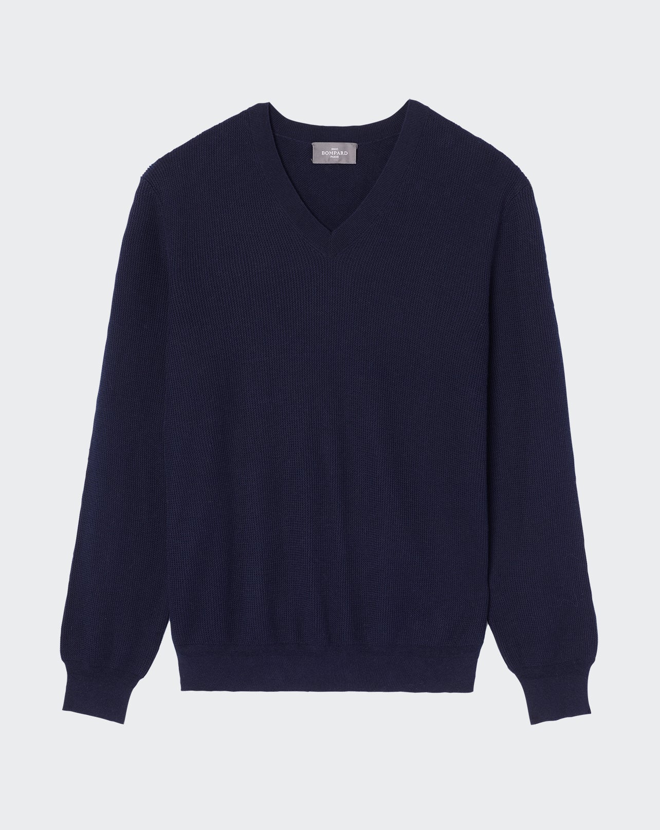 Pull col V texturé-MARINE-85% pima coton 15% cachemire