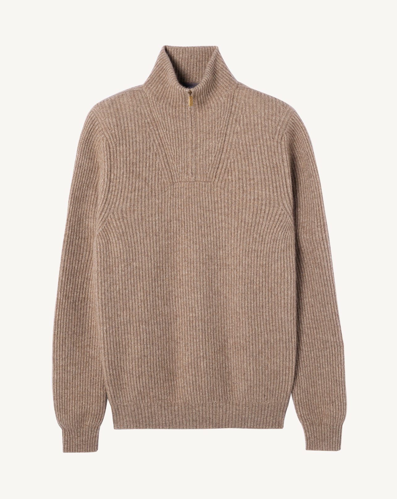 Pull camionneur à côtes-TAUPE-50% cachemire 50% yak