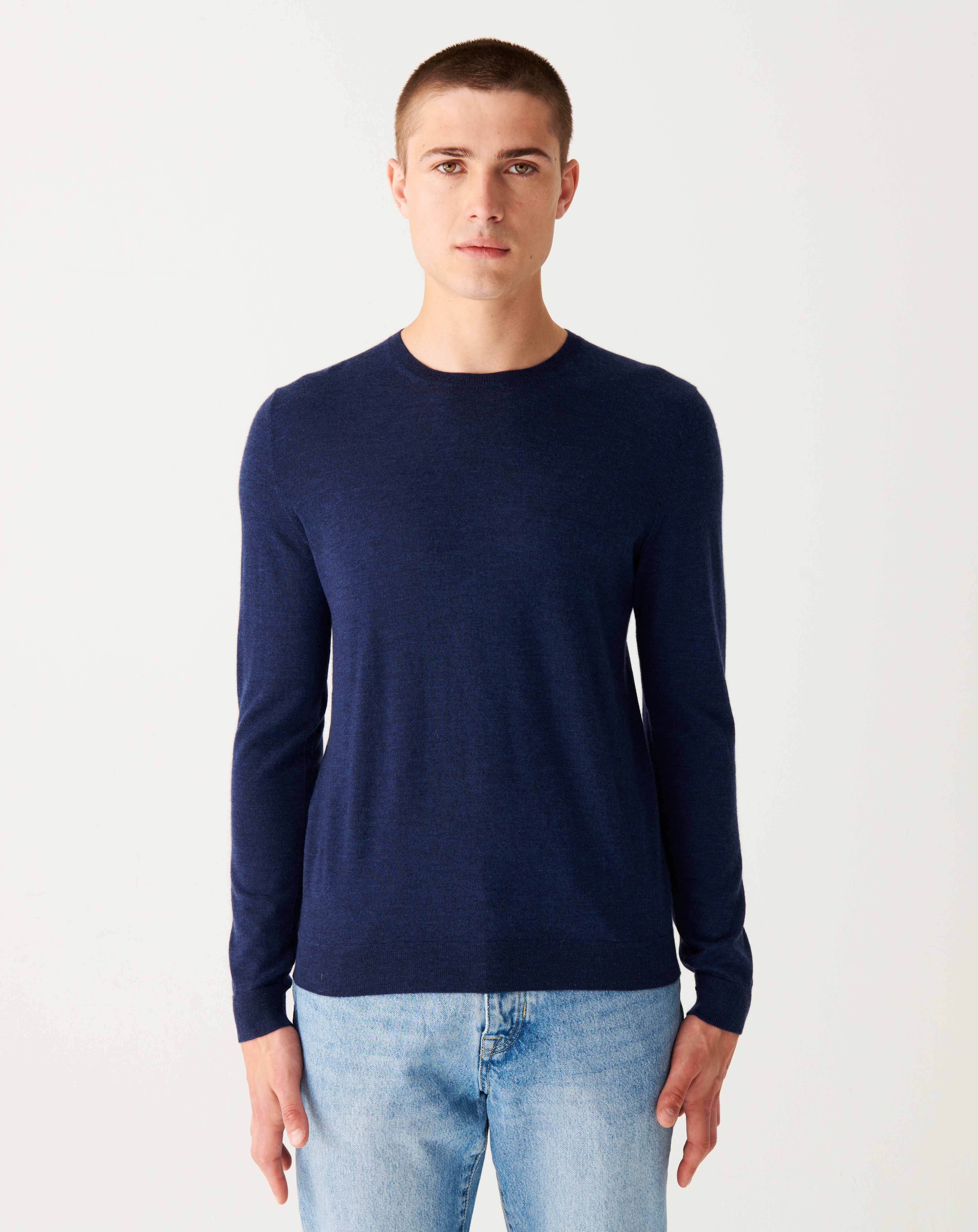 Pull col rond ultrafin-BLEU NOCTURNE-100% CACHEMIRE