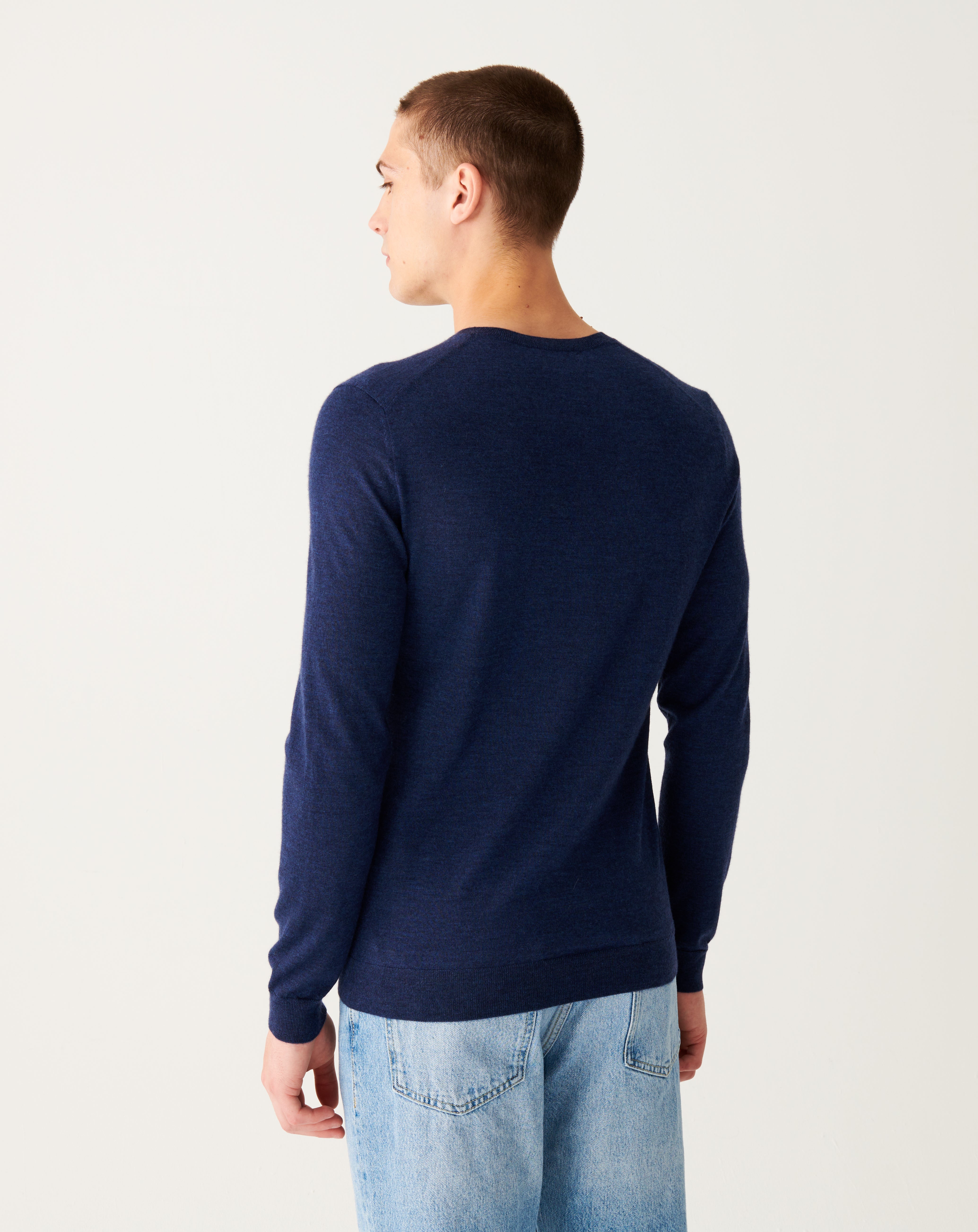 Pull col rond ultrafin-BLEU NOCTURNE-100% CACHEMIRE