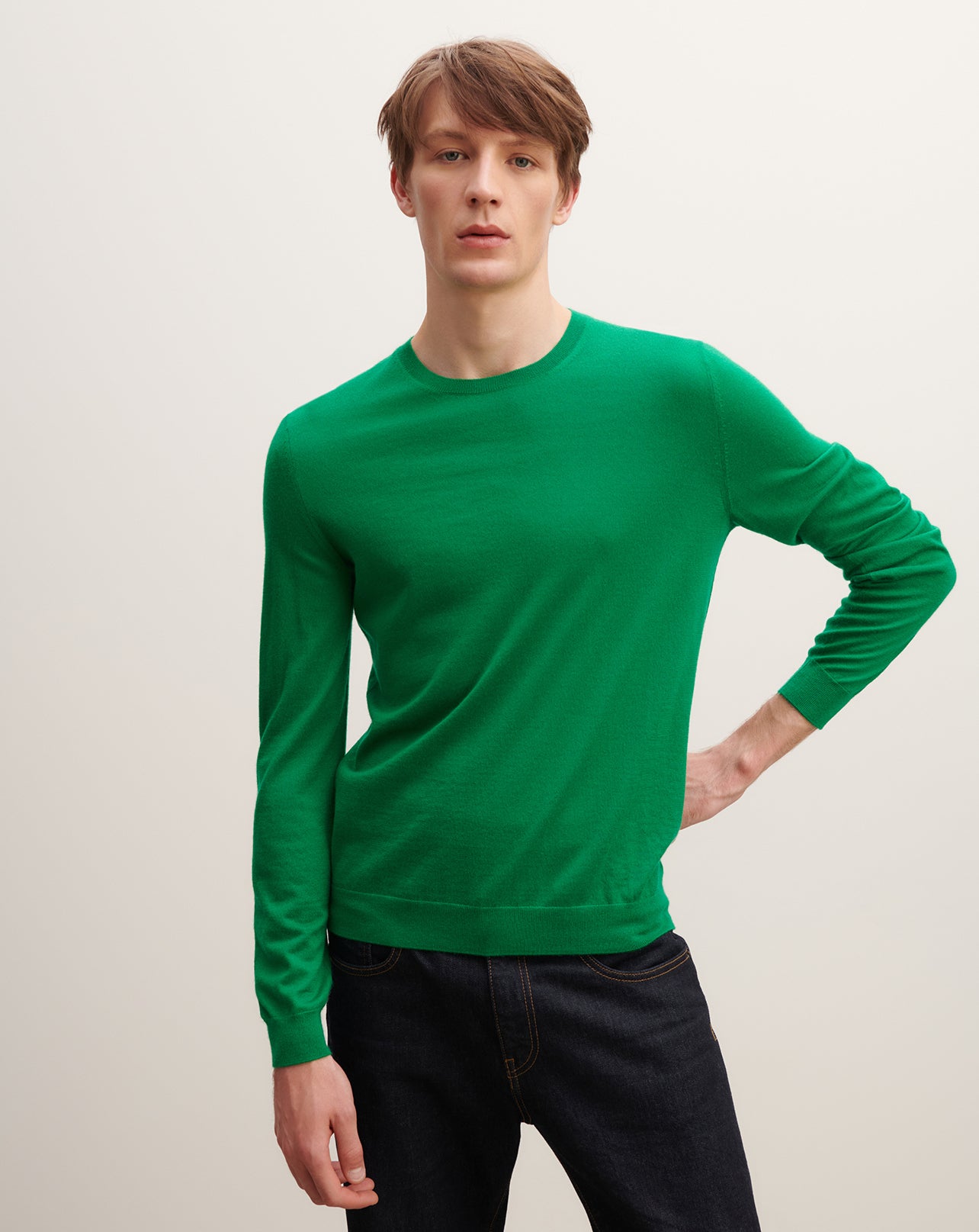 Pull col rond ultrafin-VERT CAROUBY-100% cachemire