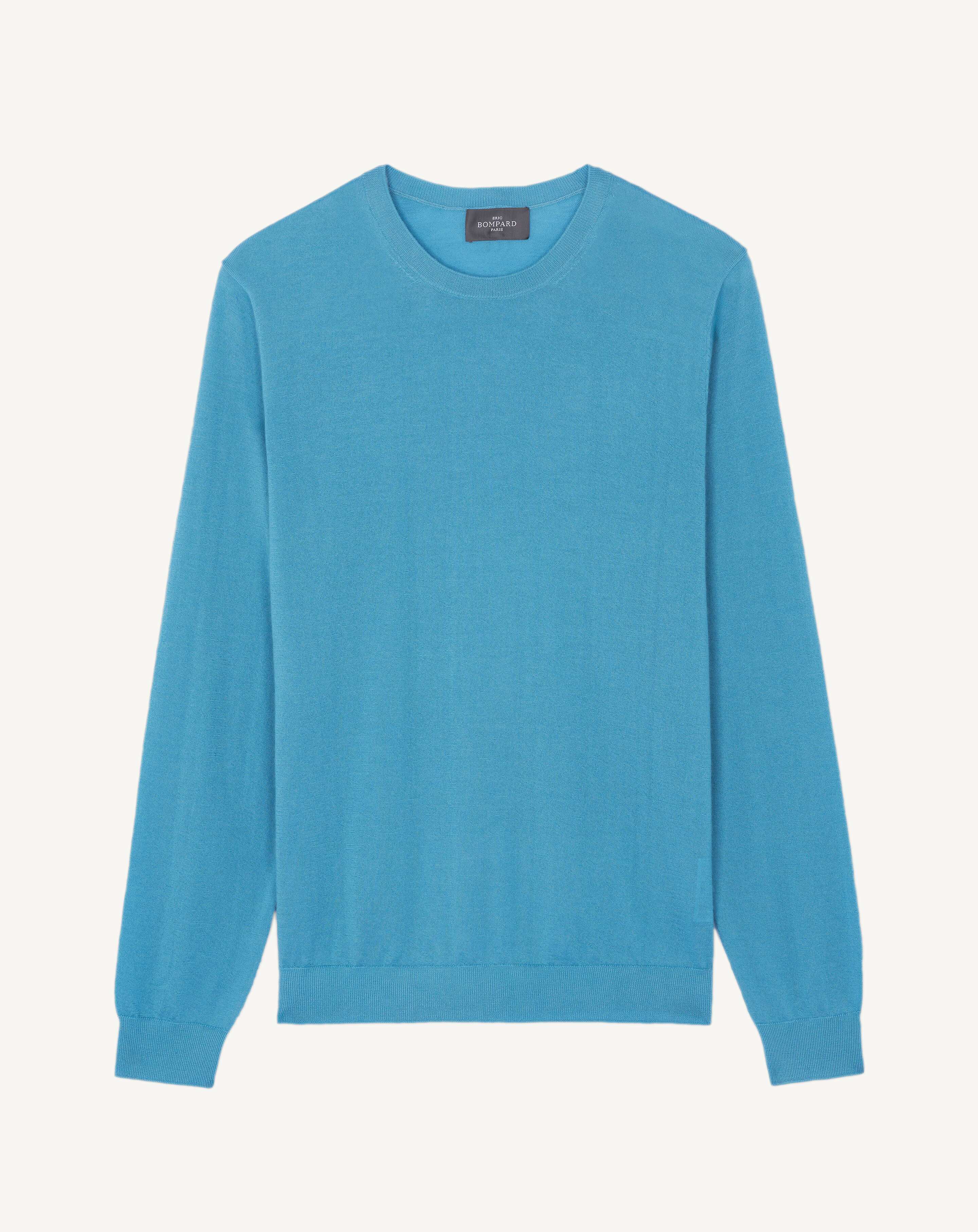 Pull col rond ultrafin-BLEU HERON-100% cachemire