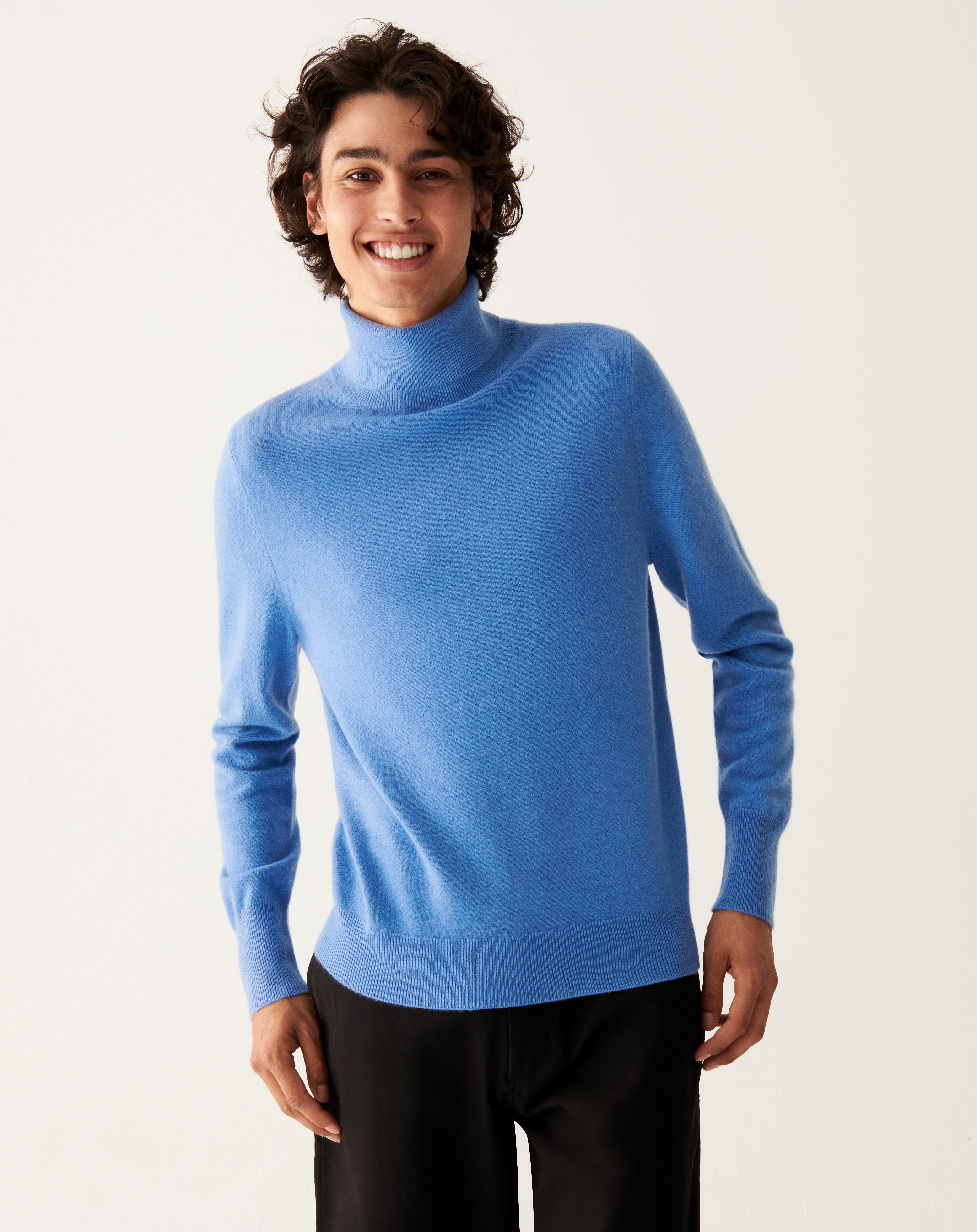 Pull col roulé classique-BLEU KINETIC-100% CACHEMIRE