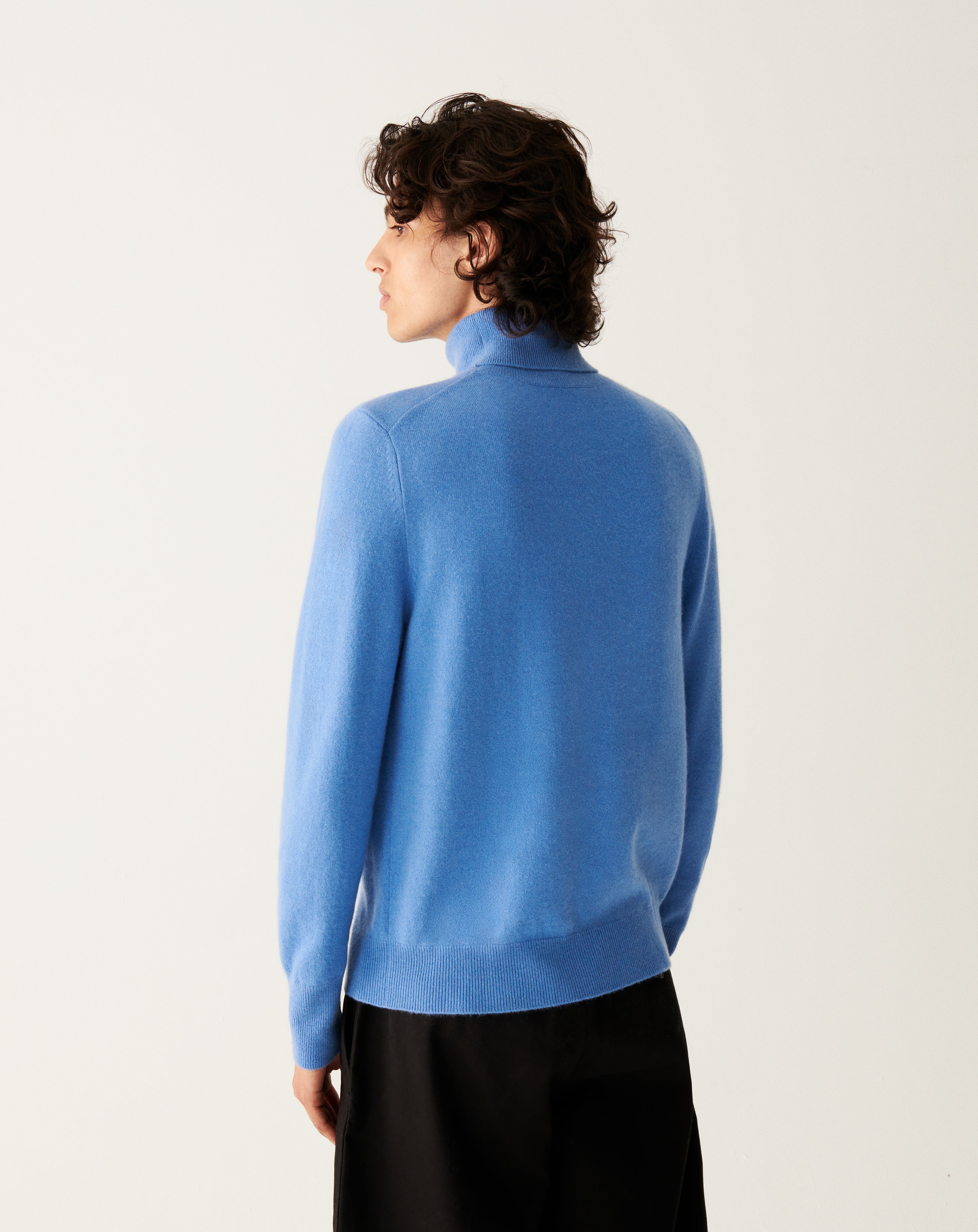 Pull col roulé classique-BLEU KINETIC-100% CACHEMIRE