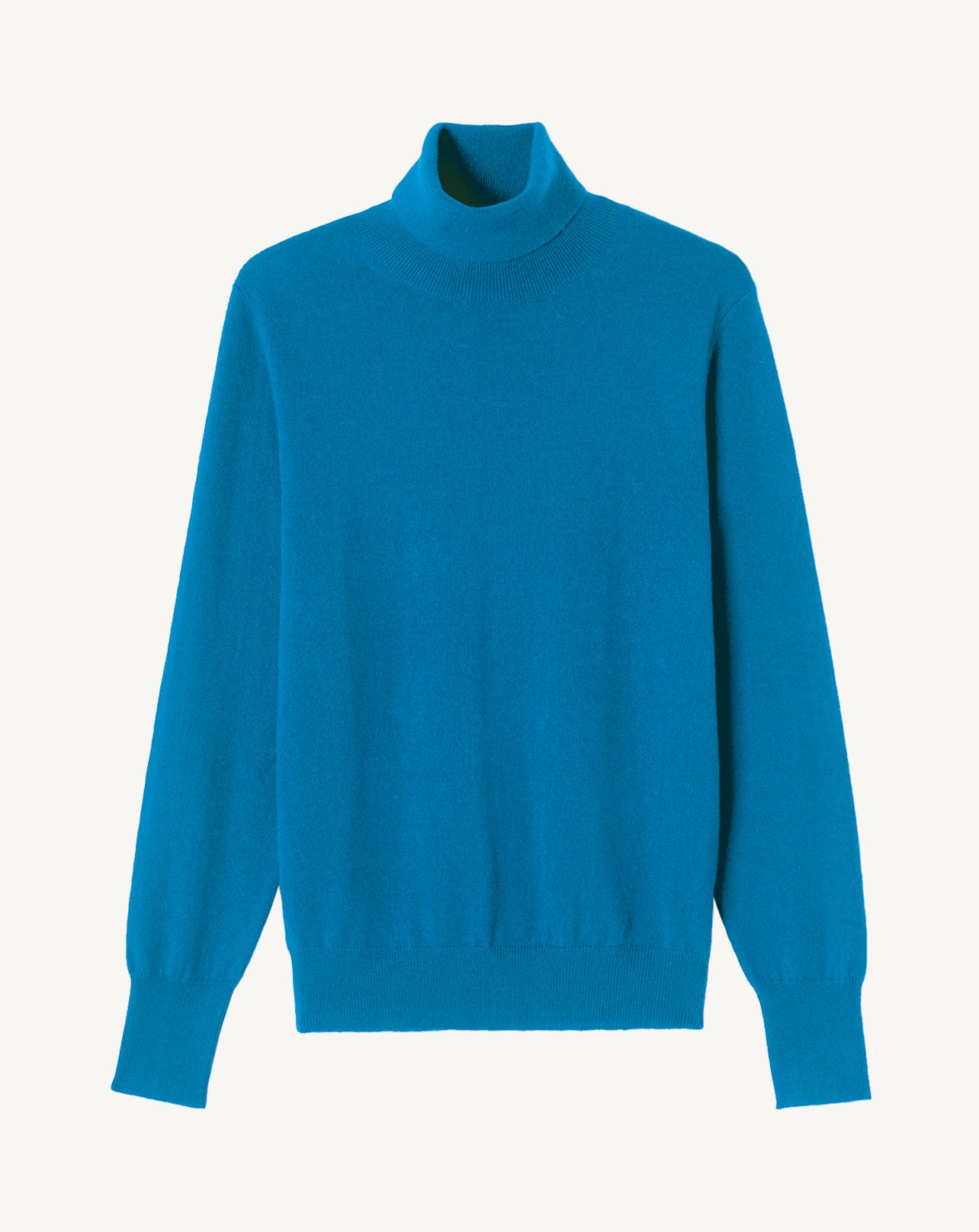 Pull col roulé classique-BLEU PAON-100% cachemire