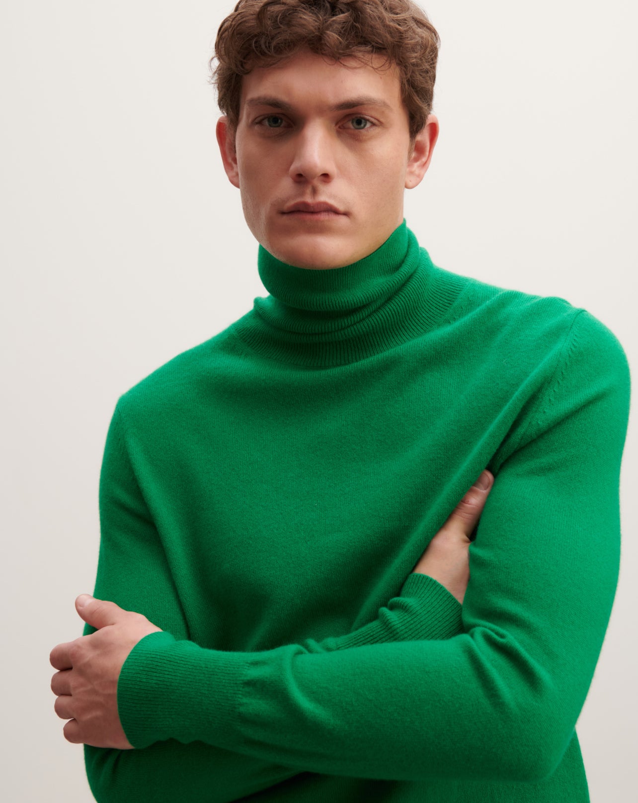 Pull col roulé classique-VERT CAROUBY-100% cachemire