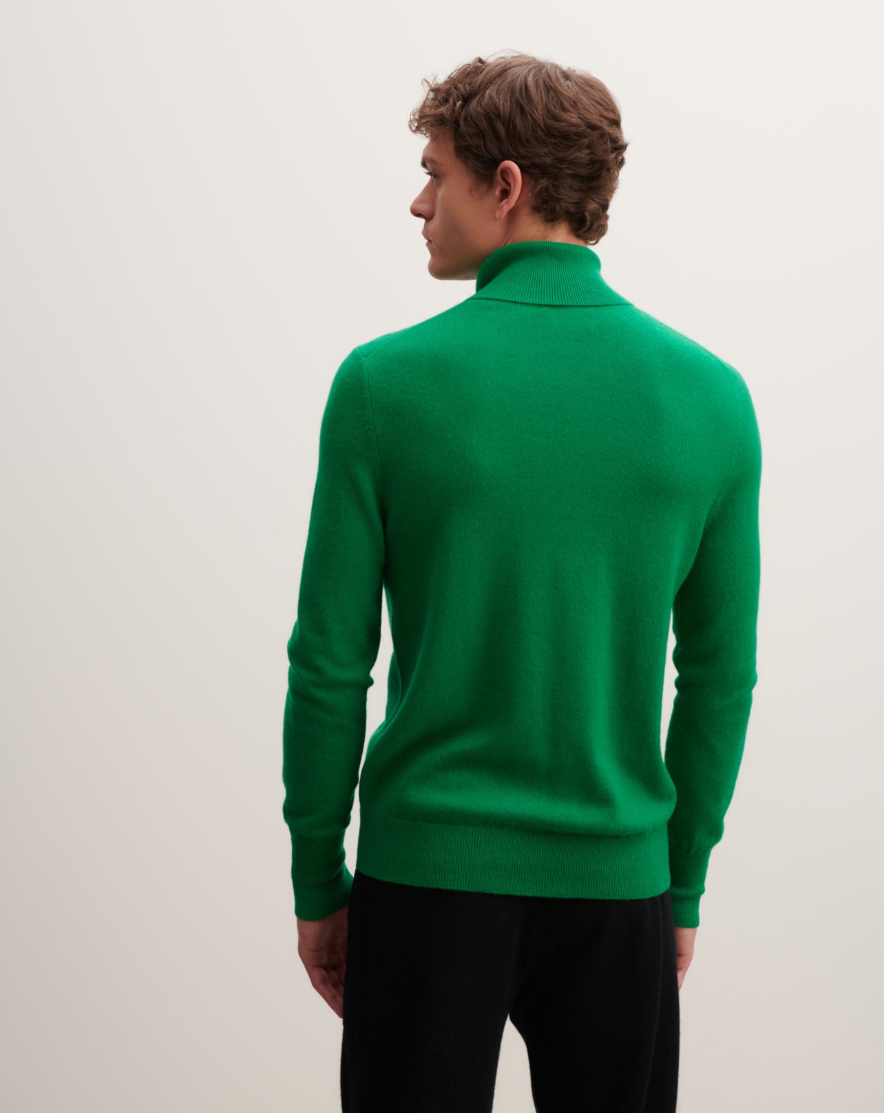 Pull col roulé classique-VERT CAROUBY-100% cachemire