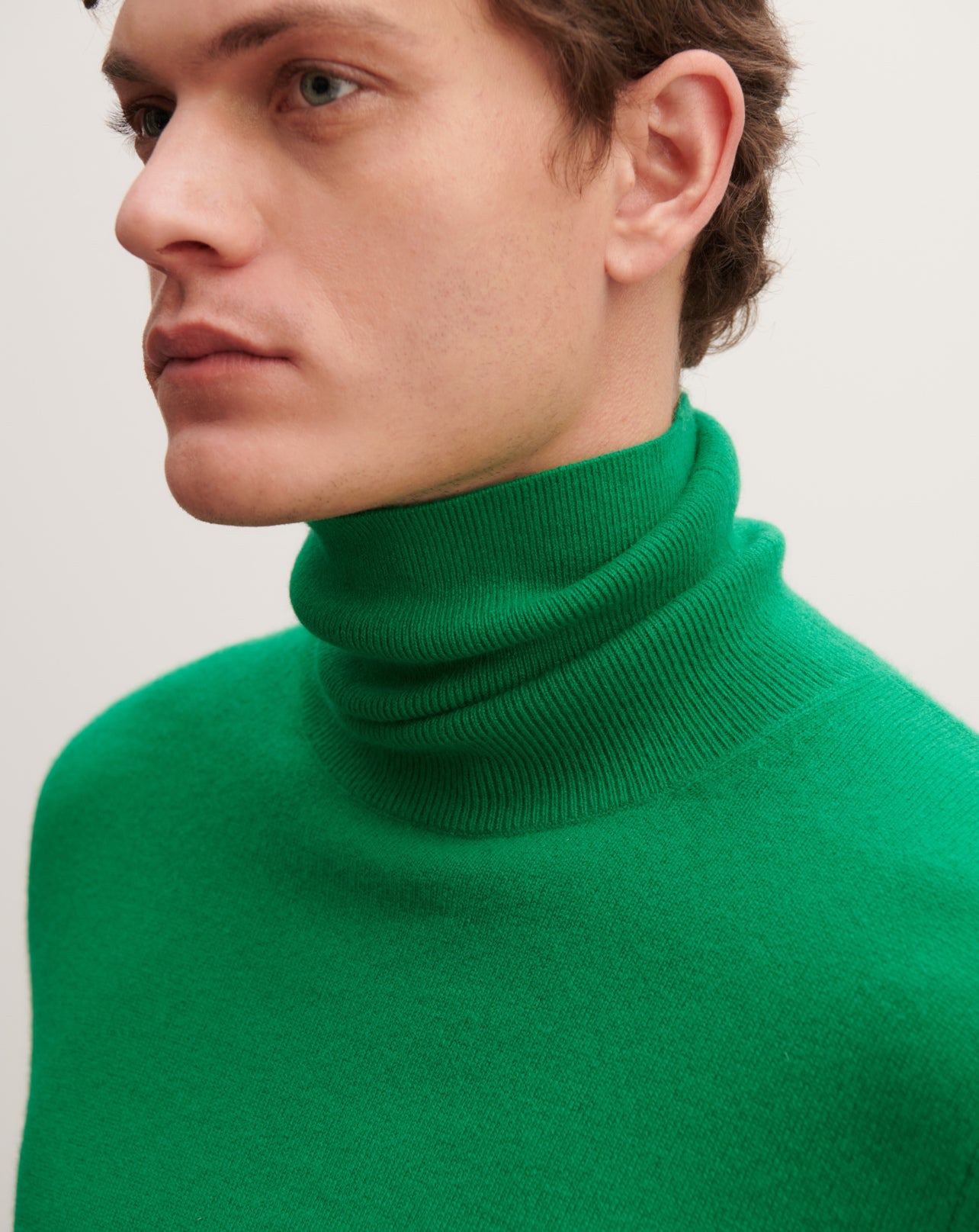 Pull col roulé classique-VERT CAROUBY-100% cachemire