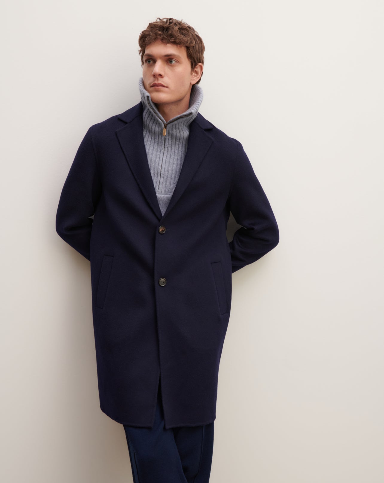 Manteau double face-MARINE-90% LAINE 10% CACHEMIRE