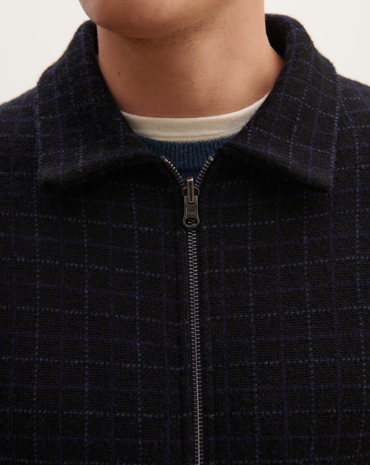 Bomber zippé tartan-NOIR/MARINE-88% LAINE 12% CACHEMIRE