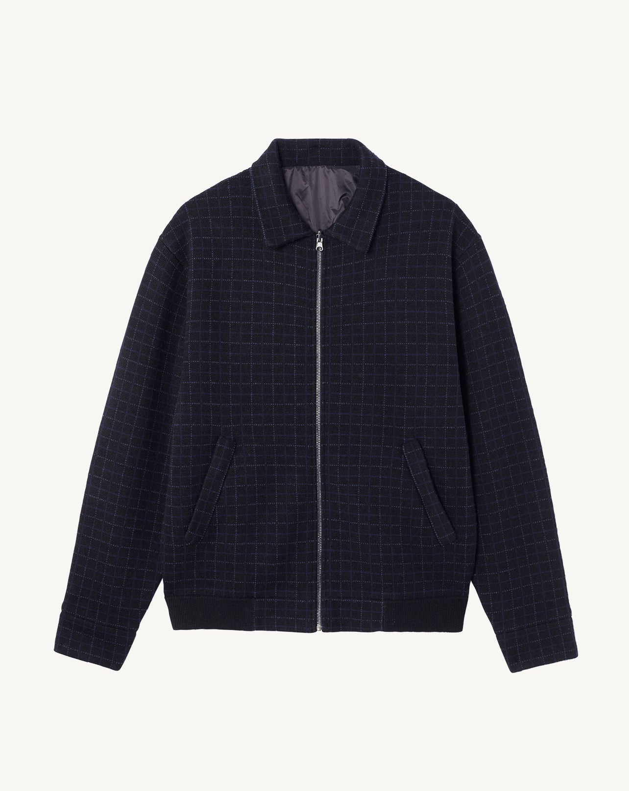 Bomber zippé tartan-NOIR/MARINE-88% LAINE 12% CACHEMIRE