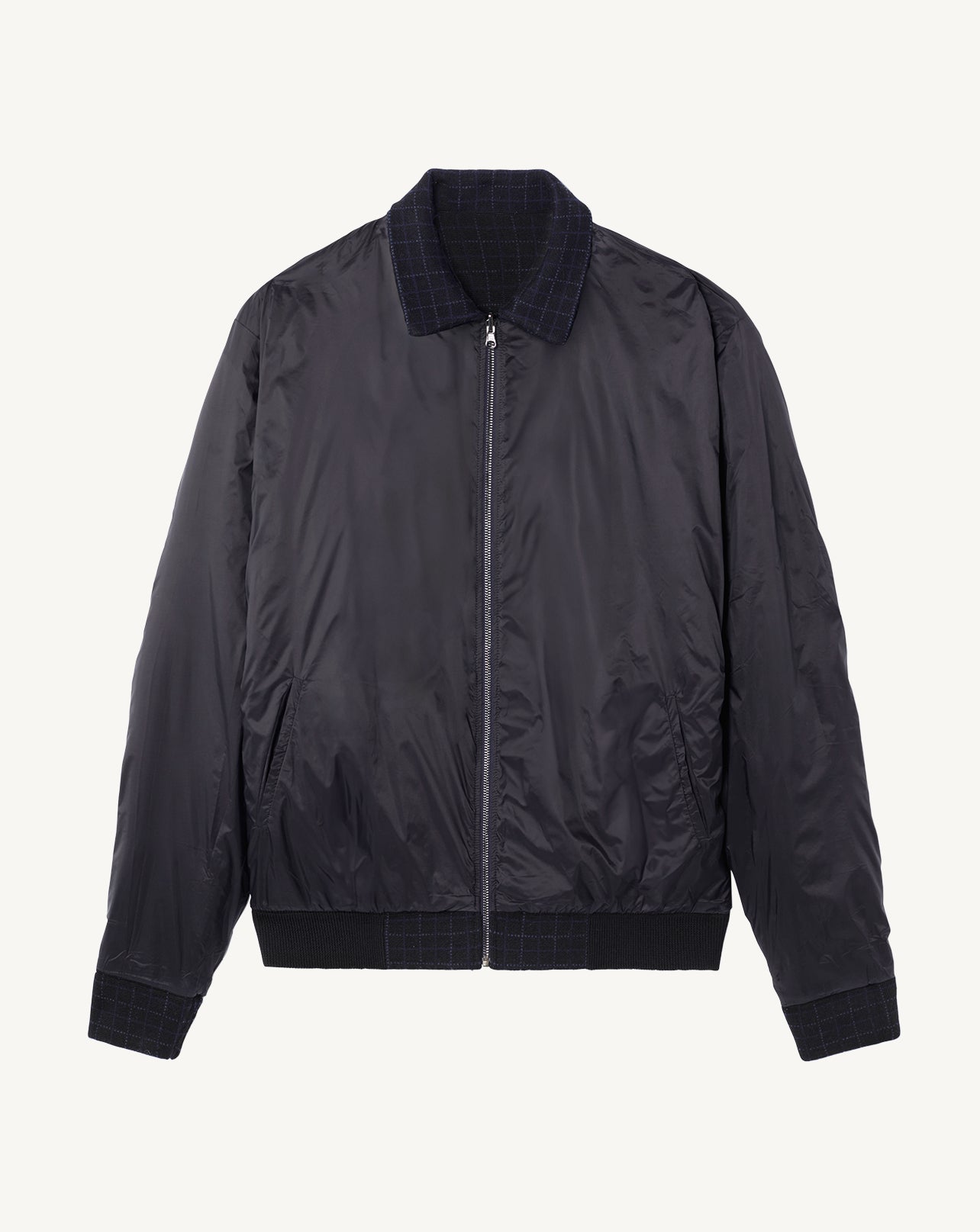 Bomber zippé tartan-NOIR/MARINE-88% LAINE 12% CACHEMIRE